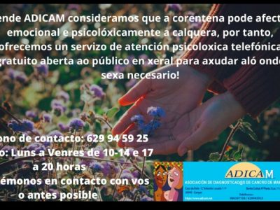 Adicam pone en marcha un servicio gratuito de atención psicológica abierto a todos los ciudadanos