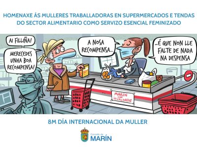 El 8 M de Marín cuenta con su tradicional viñeta de Davila para visibilizar a las mujeres del sector de la alimentación
