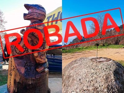 Roban la escultura que talló Yosi para el Endurrazo Mtb instalada en el Outeiro, Abelendo