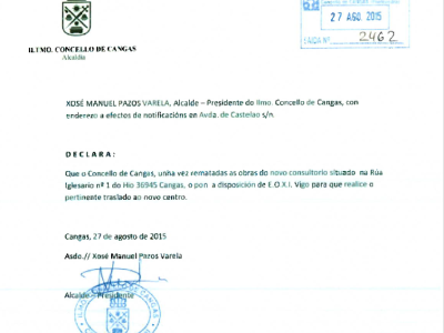 Existe un documento de cesión para el centro de salud de O Hío
