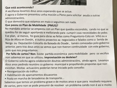 Incertidumbre entre los vecinos de O Hío por un folleto anónimo