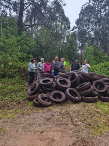 Recollida dun verquido de pneumáticos por parte da veciñanza e a CCMM de Ardán, en colaboración co Concello