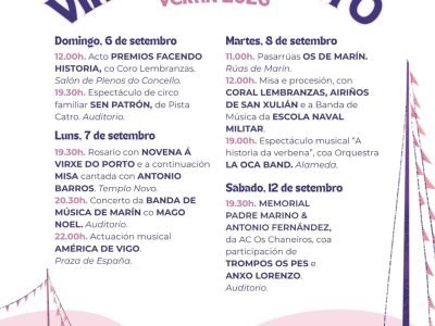 Marín celebra a próxima semana as Festas da Virxe do Porto cun programa que combina tradición, música e actividades para todos os públicos